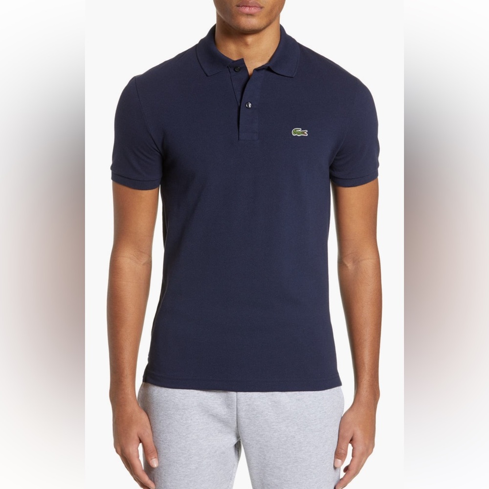 LACOSTE Slim Fit Piqué Polo in Navy Blue Size 3XL